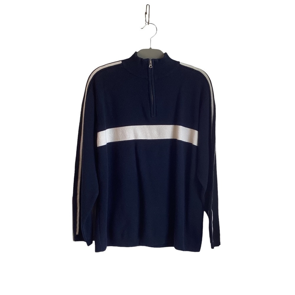 Blue Ink Men’s Navy/White Long Sleeve 1/4 Zip Pullover Sweater.  Size L